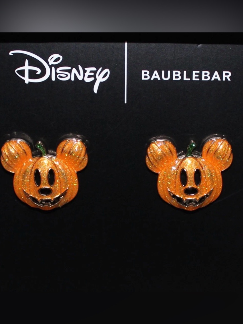 BaubleBar Halloween 🎃 Orange Glitter Pumpkin Mickey Stud Earrings